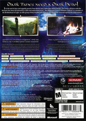 
Castlevania: Lords of Shadow | Xbox 360 | back cover | Region: North America | source-country=Canada,Mexico,United States | Data by MobyGames.com