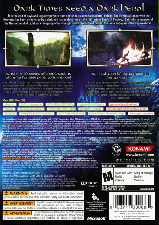 Castlevania: Lords of Shadow | Xbox 360 | back cover | region=North America | source-country=Canada,Mexico,United States | zypher-v2 | moby-1ea14ff61941 | Data by MobyGames.com