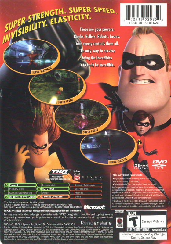 
The Incredibles | Xbox | back cover | Data by MobyGames.com