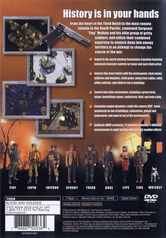 
Commandos 2: Men of Courage | PlayStation 2 | back cover | Region: North America | source-country=United States | Data by MobyGames.com