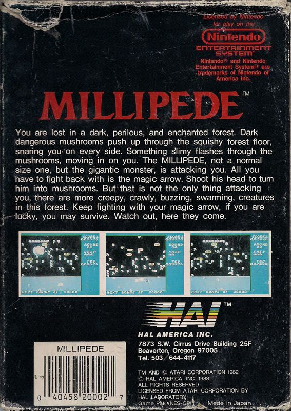 
Millipede | NES | back cover | Data by MobyGames.com