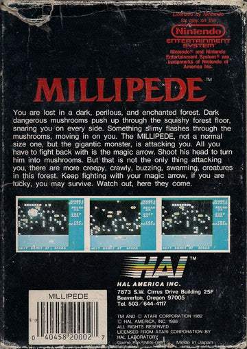
Millipede | NES | back cover | Data by MobyGames.com