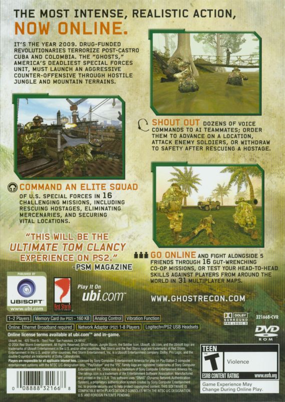 
Tom Clancy's Ghost Recon: Jungle Storm | PlayStation 2 | back cover | Data by MobyGames.com