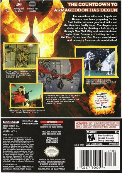 Spawn: Armageddon | GameCube | back cover | region=North America | source-country=Canada,Mexico,Other,United States | zypher-v2 | moby-d32da35f2db4 | Data by MobyGames.com