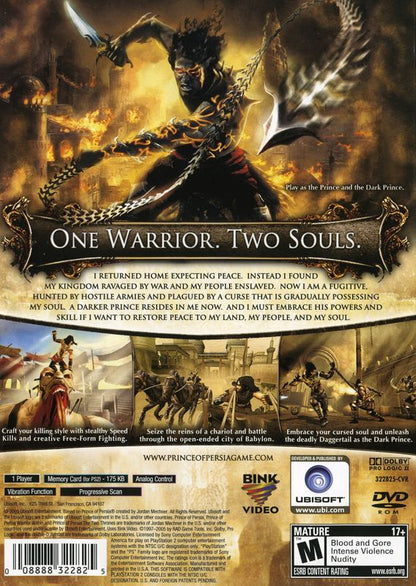 Prince of Persia: The Two Thrones | PlayStation 2 | back cover | region=North America | source-country=Canada,United States | zypher-v2 | moby-521398372169 | Data by MobyGames.com