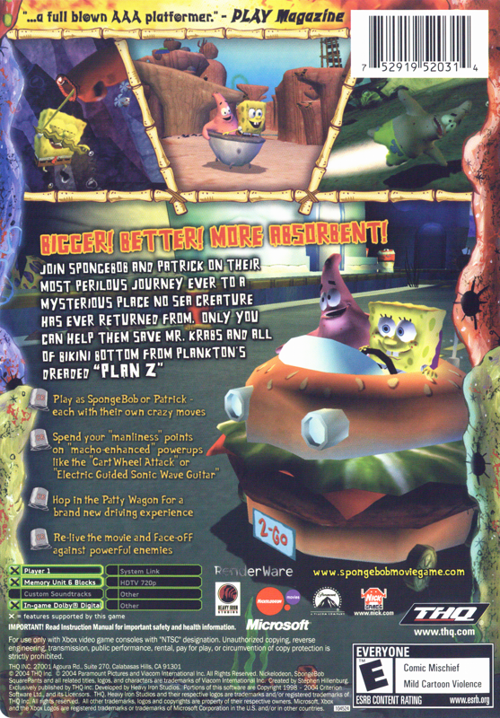 
The SpongeBob SquarePants Movie | Xbox | back cover | Data by MobyGames.com