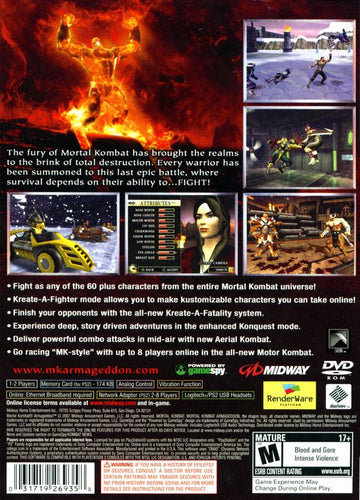Mortal Kombat: Armageddon | PlayStation 2 | back cover | region=North America | source-country=Canada,United States | zypher-v2 | moby-8e71ca0b0e1e | Data by MobyGames.com