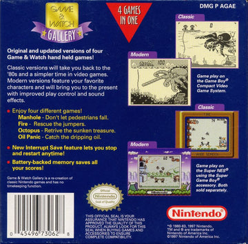 
Game & Watch Gallery | Game Boy | back cover | Data by MobyGames.com