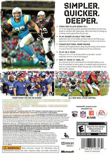 Madden NFL 11 | Xbox 360 | back cover | region=North America | source-country=United States | zypher-v2 | moby-4512c09c322c | Data by MobyGames.com