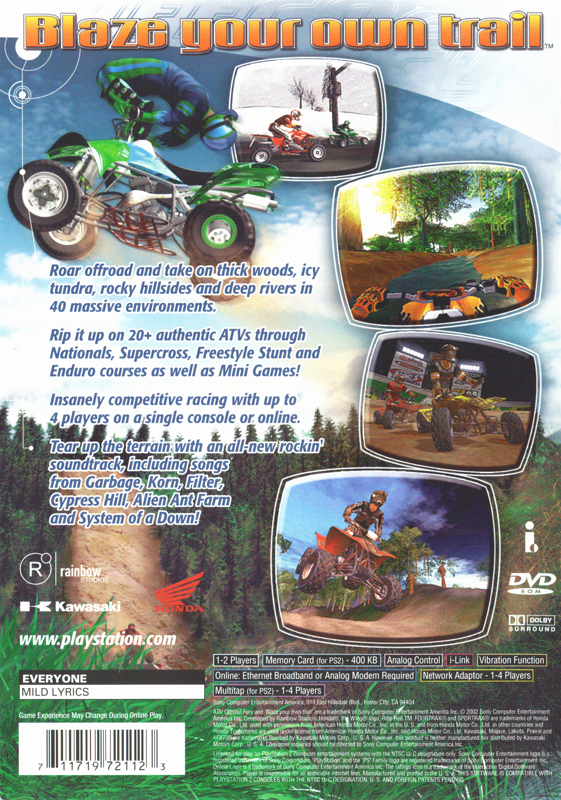 ATV Offroad Fury 2 | PlayStation 2 | back cover | region=North America | source-country=Canada,United States | zypher-v2 | moby-4d60dcab108d | Data by MobyGames.com