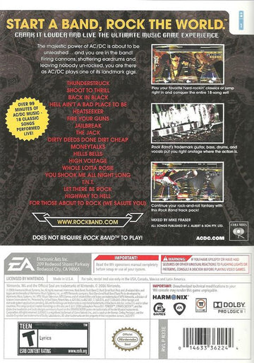 AC/DC Live: Rock Band - Track Pack | Wii | back cover | region=North America | source-country=United States | zypher-v2 | moby-e3cab1de7b97 | Data by MobyGames.com