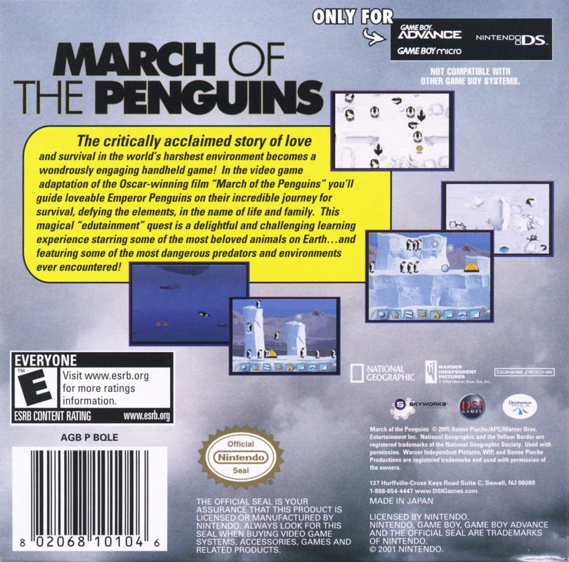 March of the Penguins | Game Boy Advance | back cover | region=North America | source-country=United States | zypher-v2 | moby-06c7ce6722d1 | Data by MobyGames.com