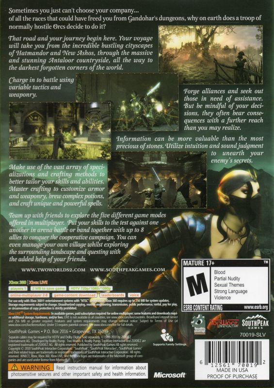 
Two Worlds II | Xbox 360 | back cover | Data by MobyGames.com