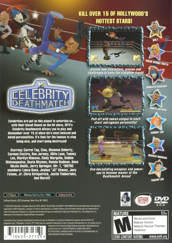 MTV Celebrity Deathmatch | PlayStation 2 | back cover | Data by MobyGames.com