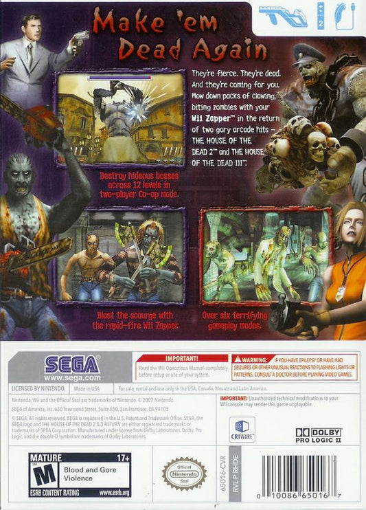 
The House of the Dead 2 & 3 Return | Wii | back cover | Data by MobyGames.com