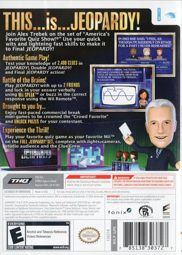 
Jeopardy! | Wii | back cover | Data by MobyGames.com