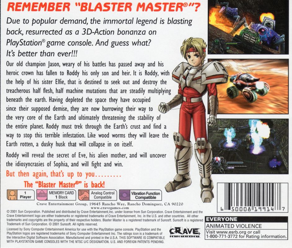 
Blaster Master: Blasting Again | PlayStation | back cover | Data by MobyGames.com