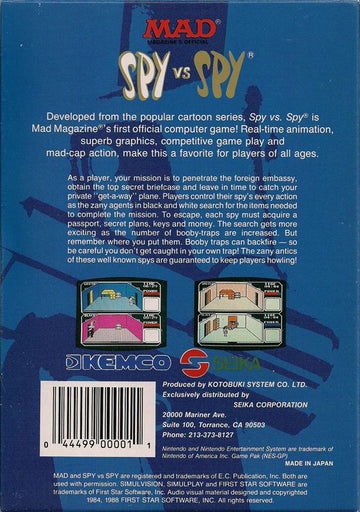 
Spy vs Spy | NES | back cover | Data by MobyGames.com