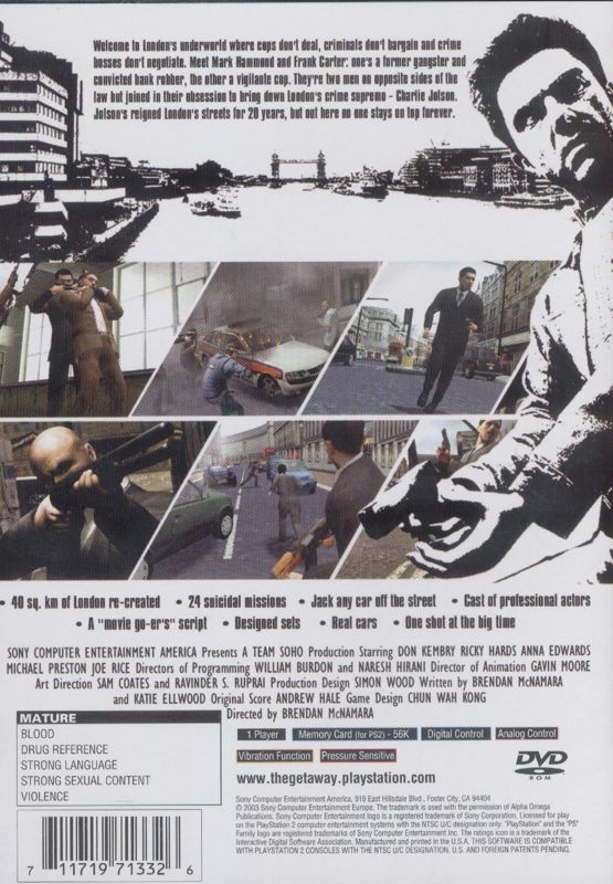 
The Getaway | PlayStation 2 | back cover | Data by MobyGames.com