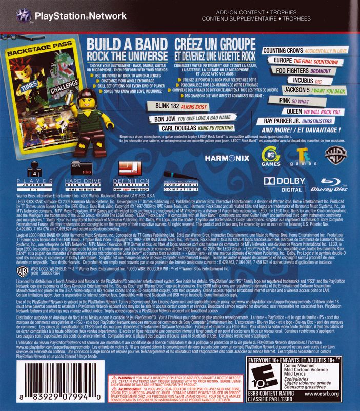 LEGO Rock Band | PlayStation 3 | back cover | Data by MobyGames.com