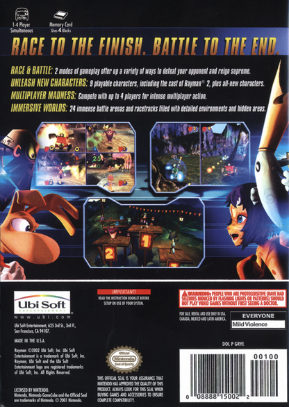 Rayman Arena | GameCube | back cover | region=North America | source-country=United States | zypher-v2 | moby-82bd24797203 | Data by MobyGames.com