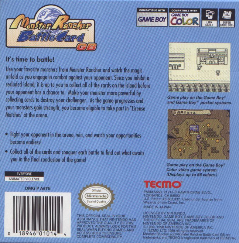 
Monster Rancher Battle Card GB | Game Boy Color | back cover | Data by MobyGames.com