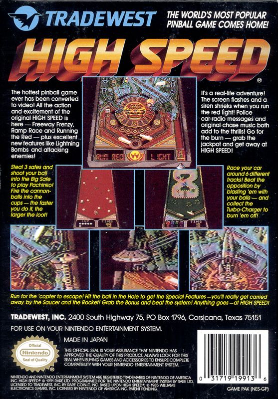 
High Speed | NES | back cover | Data by MobyGames.com