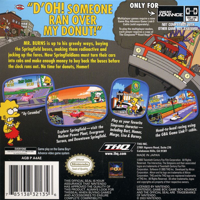 
The Simpsons: Road Rage | Game Boy Advance | back cover | Data by MobyGames.com