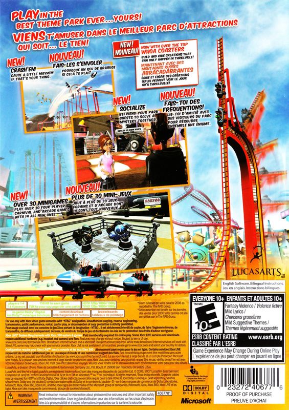 Thrillville: Off the Rails | Xbox 360 | back cover | region=North America | source-country=Canada | zypher-v2 | moby-652a092a8ff5 | Data by MobyGames.com