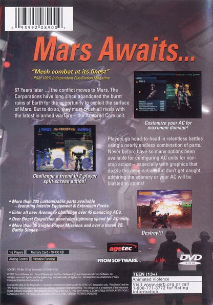 
Armored Core 2 | PlayStation 2 | back cover | Region: North America | source-country=United States | Data by MobyGames.com
