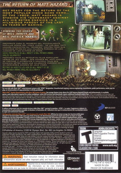 Eat Lead: The Return of Matt Hazard | Xbox 360 | back cover | region=North America | source-country=Canada,Mexico,United States | zypher-v2 | moby-760beed9d4ea | Data by MobyGames.com