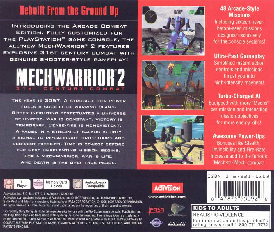 
MechWarrior 2: 31st Century Combat | PlayStation | back cover | Data by MobyGames.com