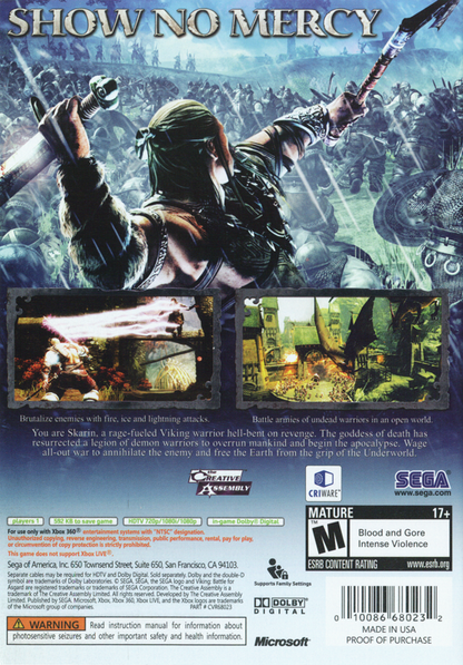 Viking: Battle for Asgard | Xbox 360 | back cover | region=North America | source-country=United States | zypher-v2 | moby-70971c20a37a | Data by MobyGames.com