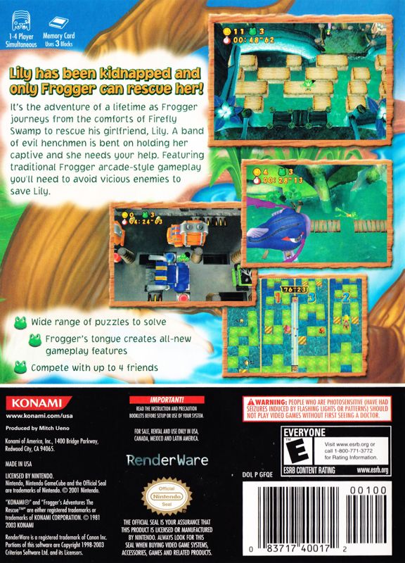 
Frogger's Adventures: The Rescue | GameCube | back cover | Data by MobyGames.com