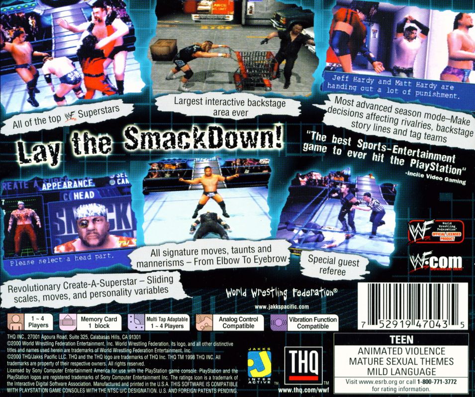 WWF SmackDown! | PlayStation | back cover | region=North America | source-country=United States | zypher-v2 | moby-deebd9ab285a | Data by MobyGames.com