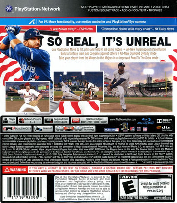 
MLB 12: The Show | PlayStation 3 | back cover | Data by MobyGames.com