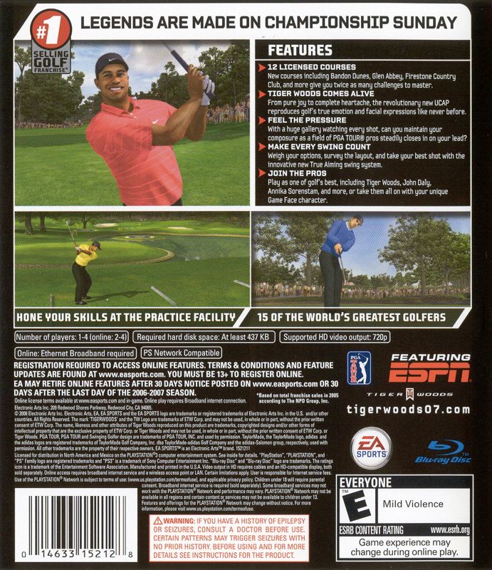 
Tiger Woods PGA Tour 07 | PlayStation 3 | back cover | Region: North America | source-country=Canada,Mexico,United States | Data by MobyGames.com