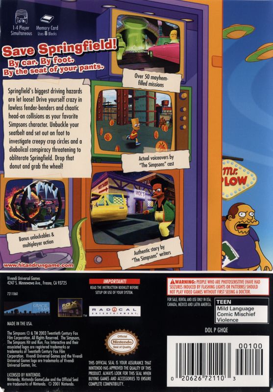 
The Simpsons: Hit & Run | GameCube | back cover | Data by MobyGames.com