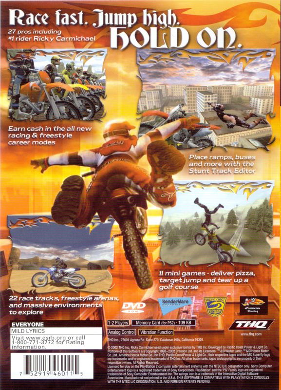 MX Superfly Featuring Ricky Carmichael | PlayStation 2 | back cover | region=North America | source-country=Canada,United States | zypher-v2 | moby-3166ff62b6ad | Data by MobyGames.com