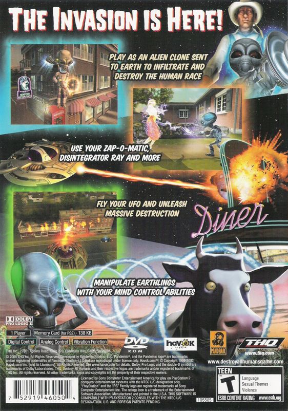 
Destroy All Humans! | PlayStation 2 | back cover | Data by MobyGames.com