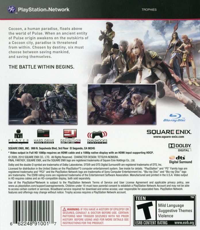 
Final Fantasy XIII | PlayStation 3 | back cover | Data by MobyGames.com