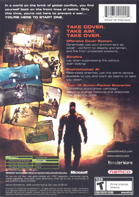kill.switch | Xbox | back cover | region=North America | source-country=United States | zypher-v2 | moby-9b43b42e3ac1 | Data by MobyGames.com