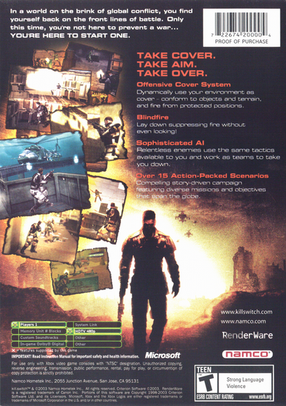 kill.switch | Xbox | back cover | region=North America | source-country=United States | zypher-v2 | moby-9b43b42e3ac1 | Data by MobyGames.com