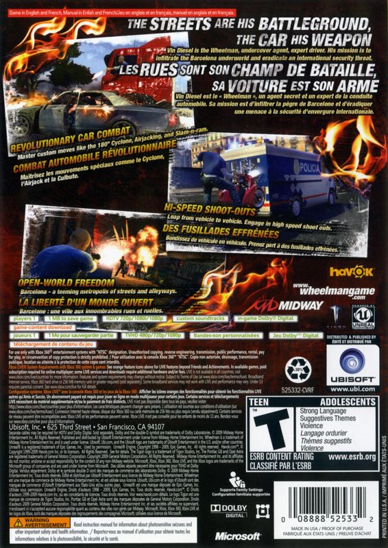 Wheelman | Xbox 360 | back cover | Data by MobyGames.com