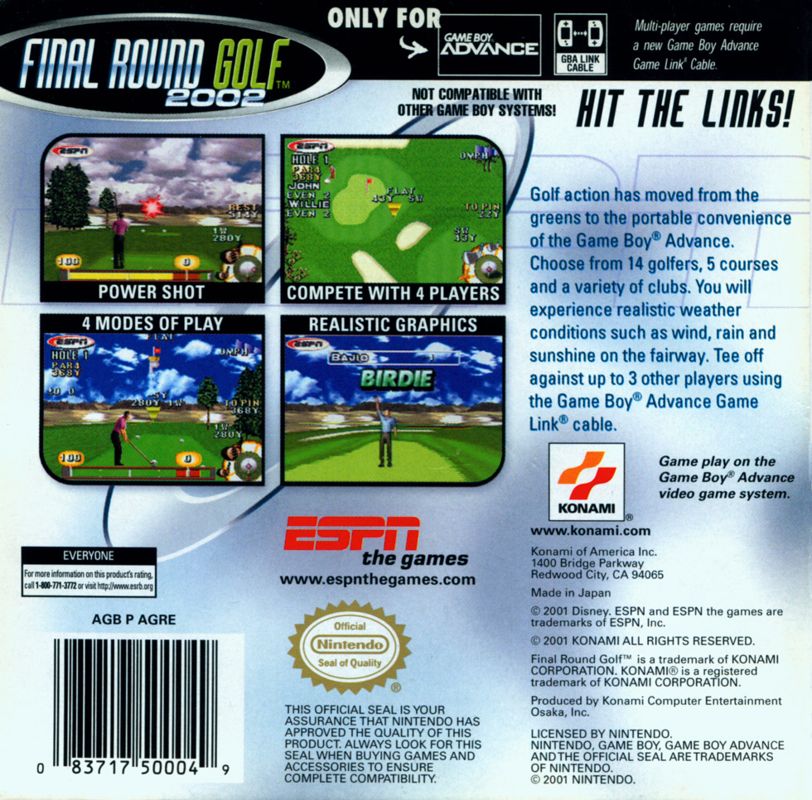 
ESPN Final Round Golf 2002 | Game Boy Advance | back cover | Data by MobyGames.com