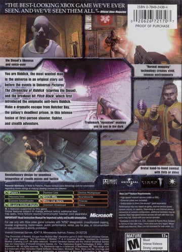 
The Chronicles of Riddick: Escape from Butcher Bay | Xbox | back cover | Data by MobyGames.com