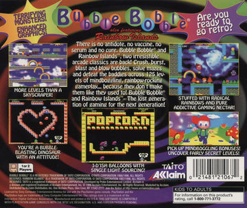 
Bubble Bobble also featuring Rainbow Islands | PlayStation | back cover | Data by MobyGames.com