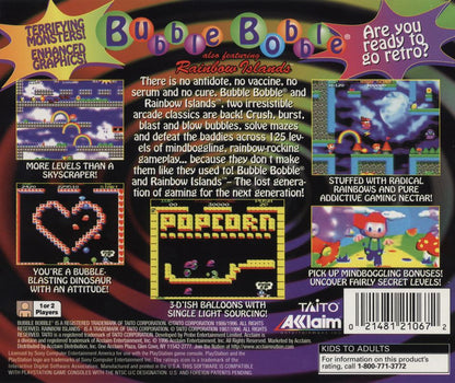 
Bubble Bobble also featuring Rainbow Islands | PlayStation | back cover | Data by MobyGames.com