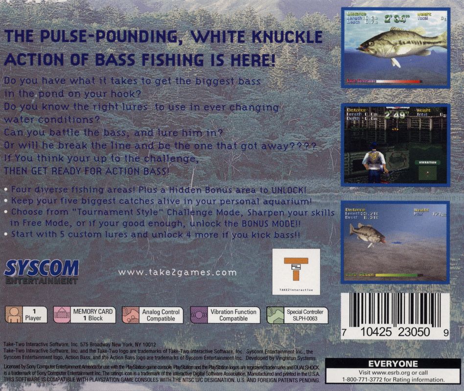 Action Bass | PlayStation | back cover | region=North America | source-country=United States | zypher-v2 | moby-6fbd61ca05d2 | Data by MobyGames.com