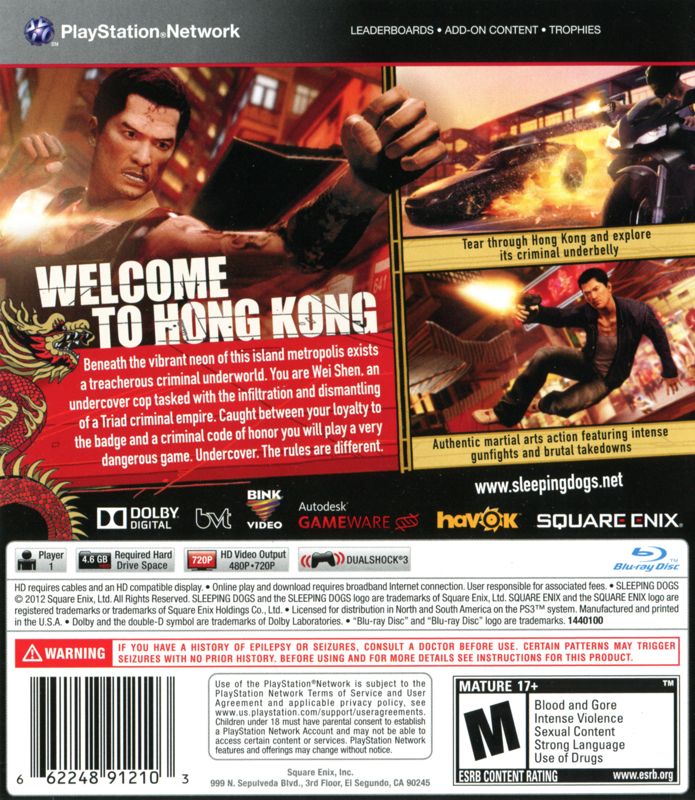 
Sleeping Dogs | PlayStation 3 | back cover | Data by MobyGames.com